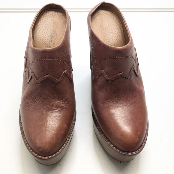 Free People Chance Platform Wooden Clogs Brown Size 38 Genuine Leather - Picture 3 of 9